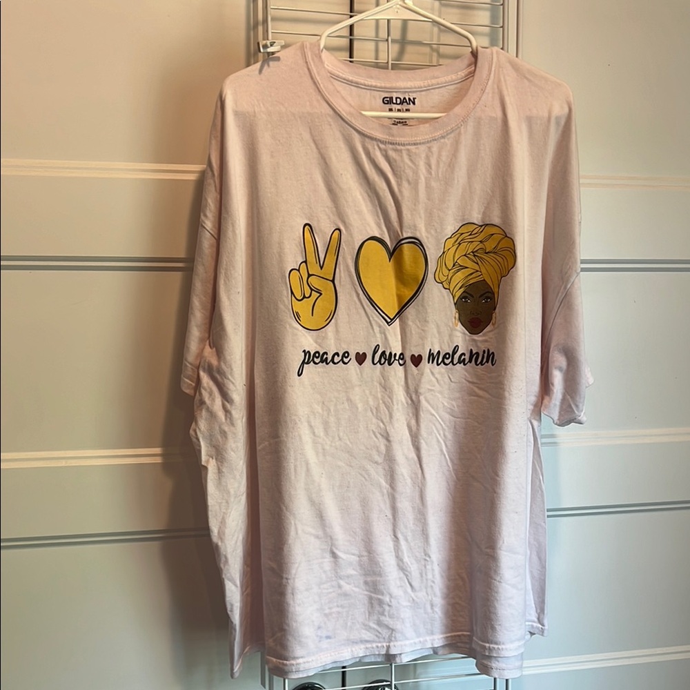 Gildan White and Yellow Short Sleeve Tee with Graphic Design